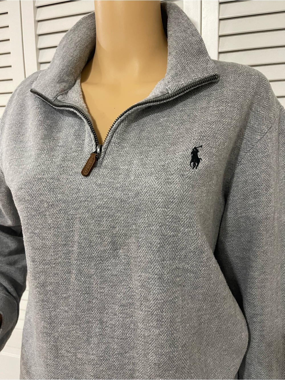 Polo by Ralph Lauren Light Gray Half-Zip Sweater with Embroidered Logo